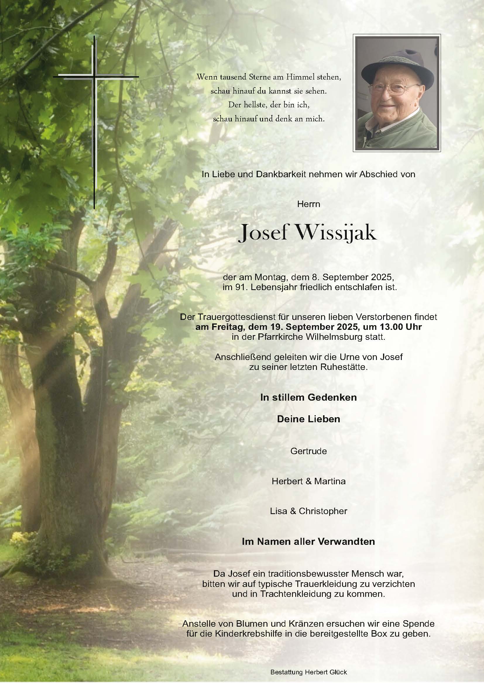 Sterbefall Josef Wissijak