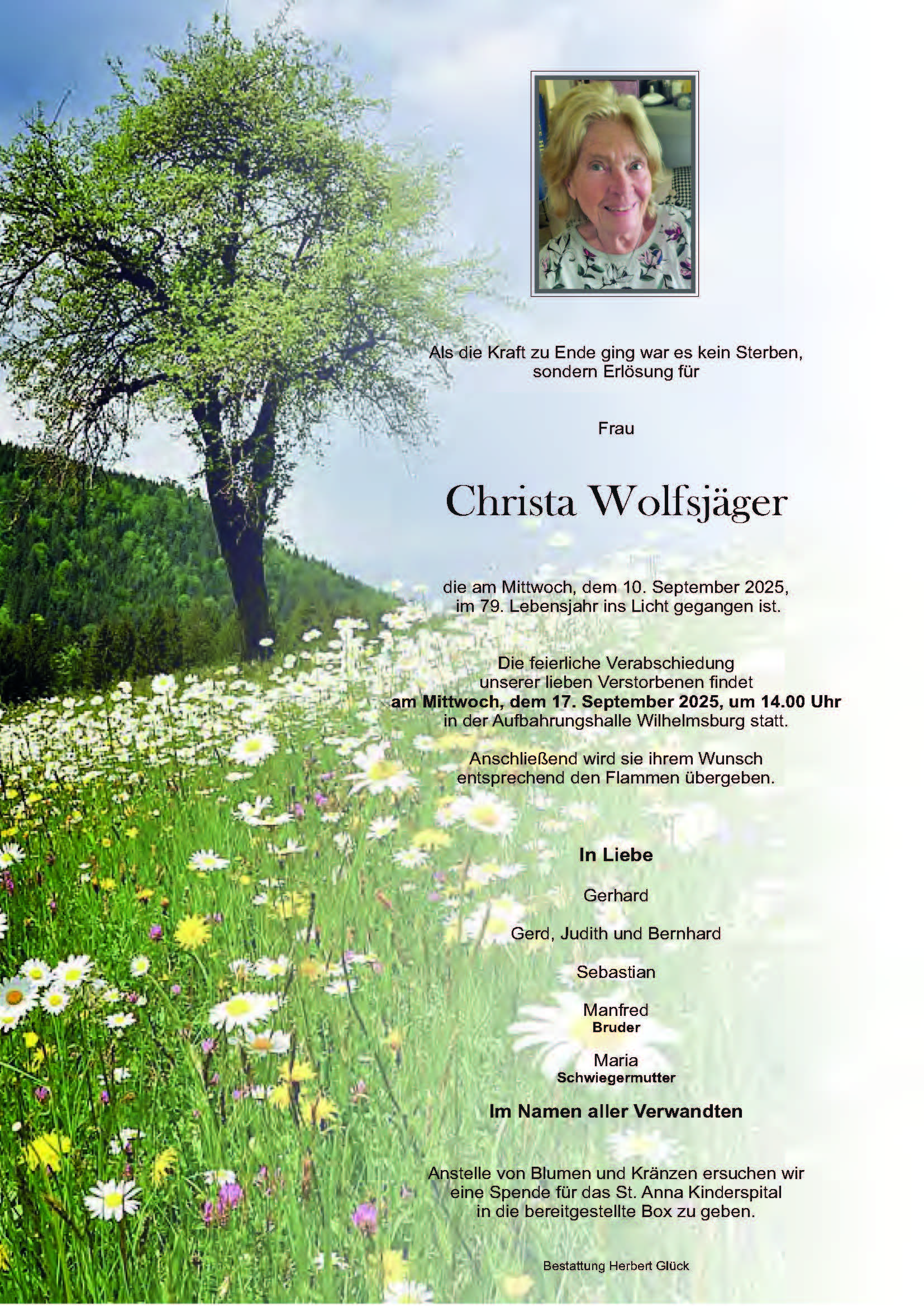 Sterbefall Christa Wolfsjäger