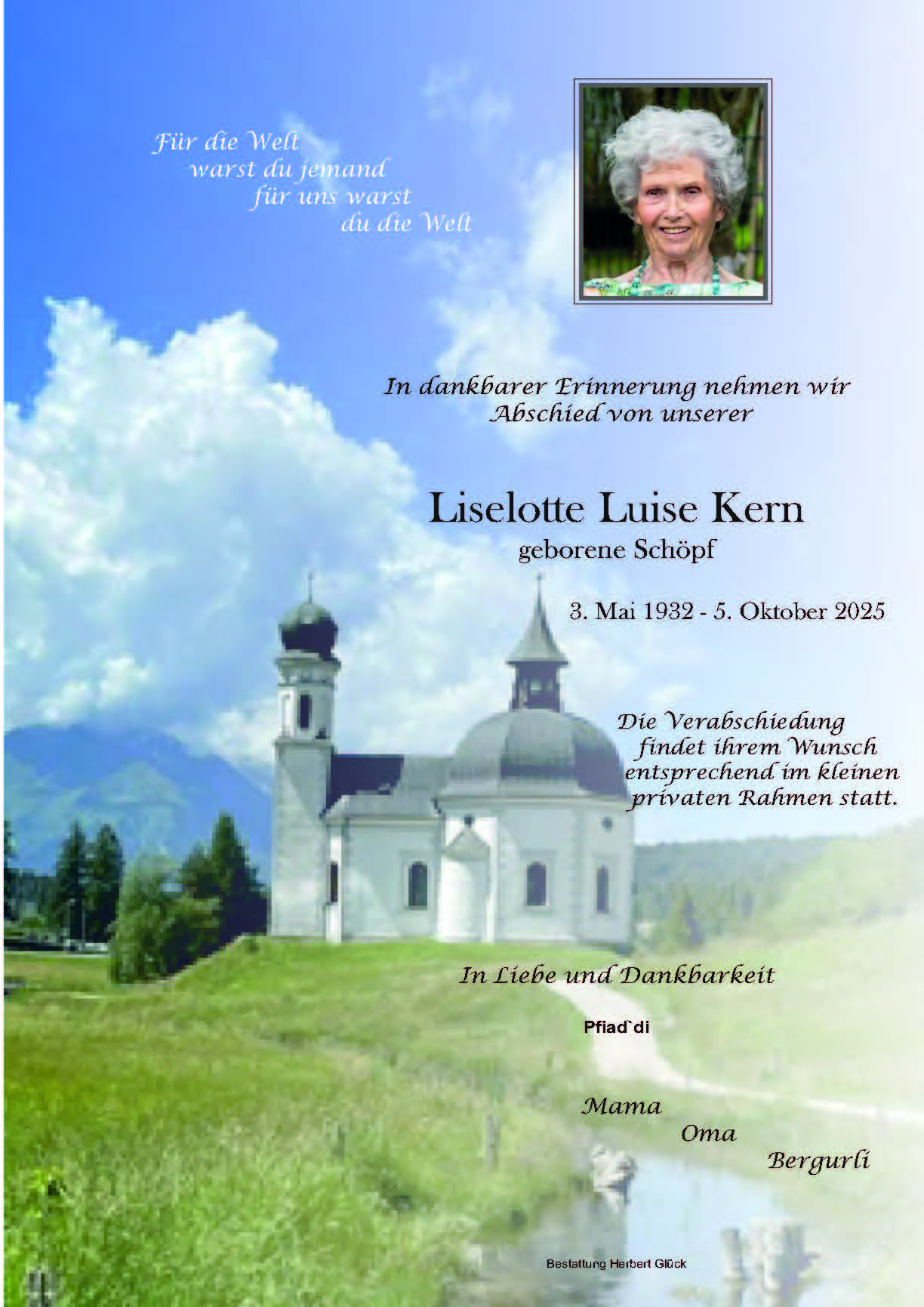 Sterbefall Liselotte Luise Kern