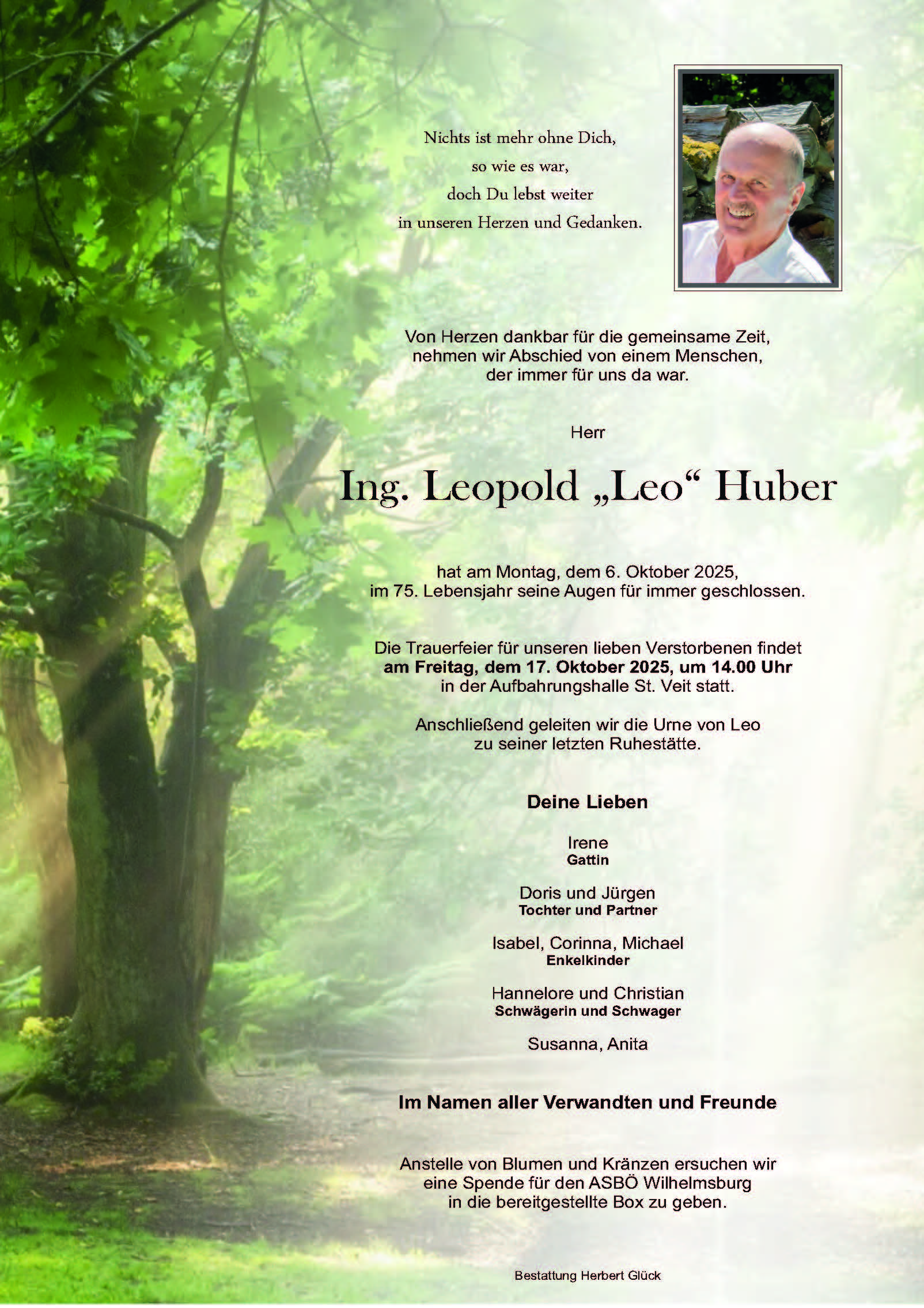 Sterbefall Leopold Huber