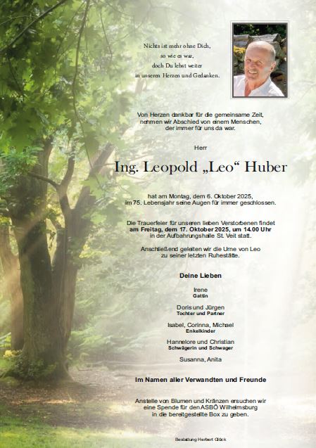 Sterbefall Leopold Huber
