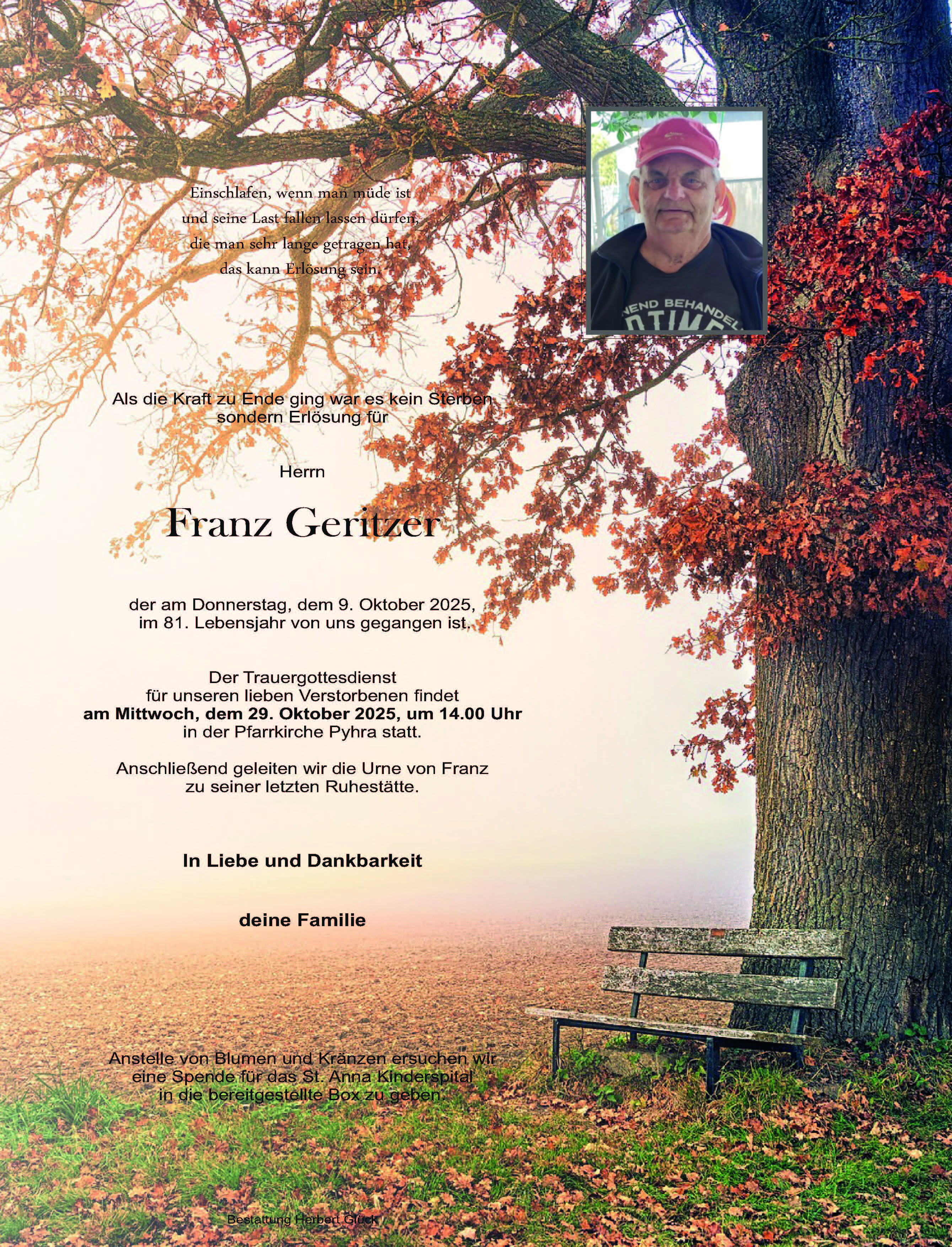 Sterbefall Franz Geritzer
