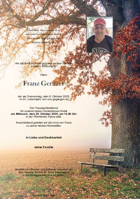Sterbefall Franz Geritzer