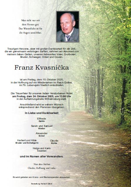 Sterbefall Franz Kvasnička