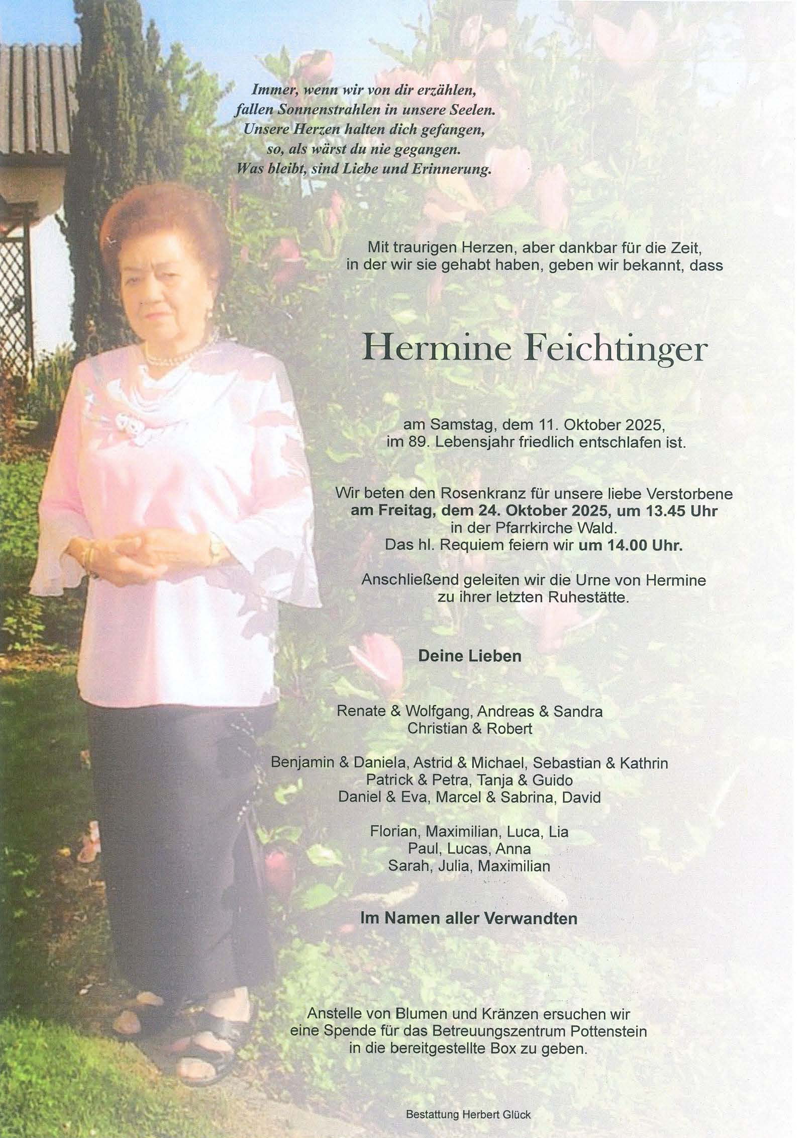 Sterbefall Hermine Feichtinger