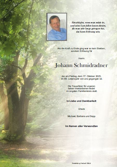 Sterbefall Johann Schmidradner
