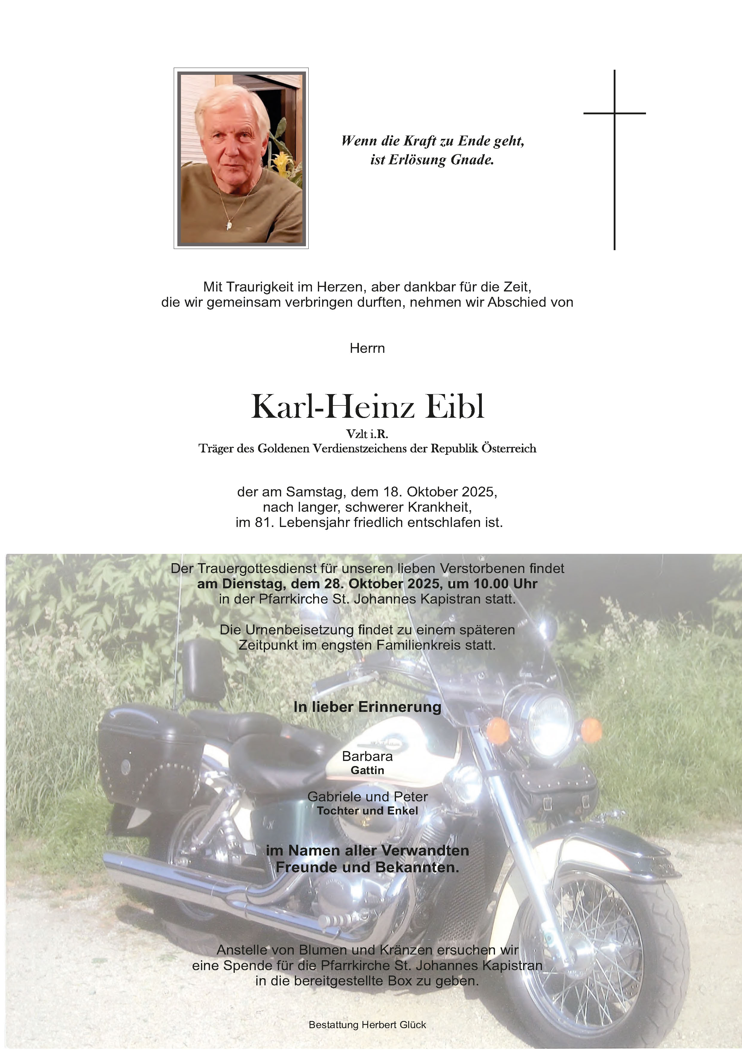Sterbefall Karl-Heinz Eibl
