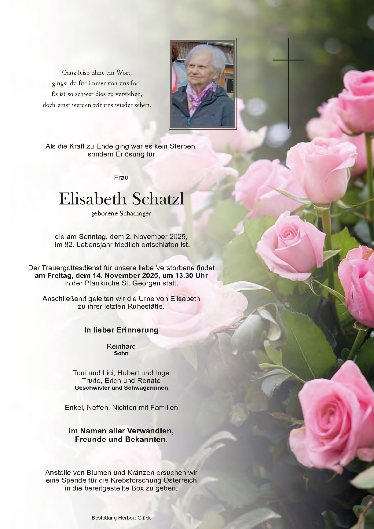 Sterbefall Elisabeth Schatzl