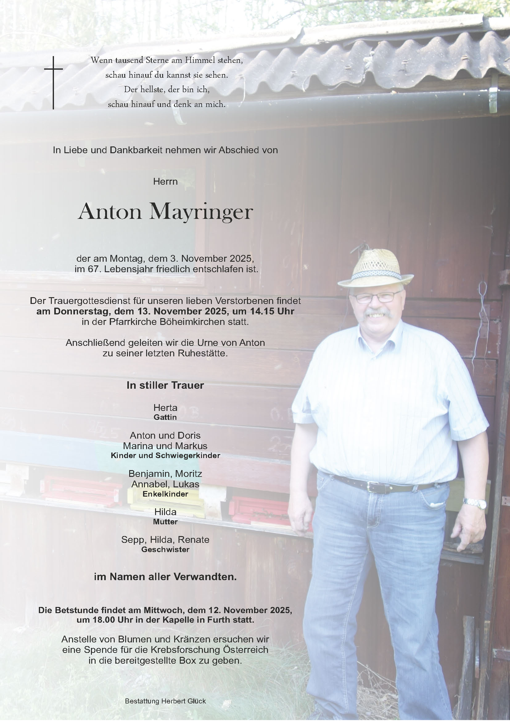 Sterbefall Anton Mayringer