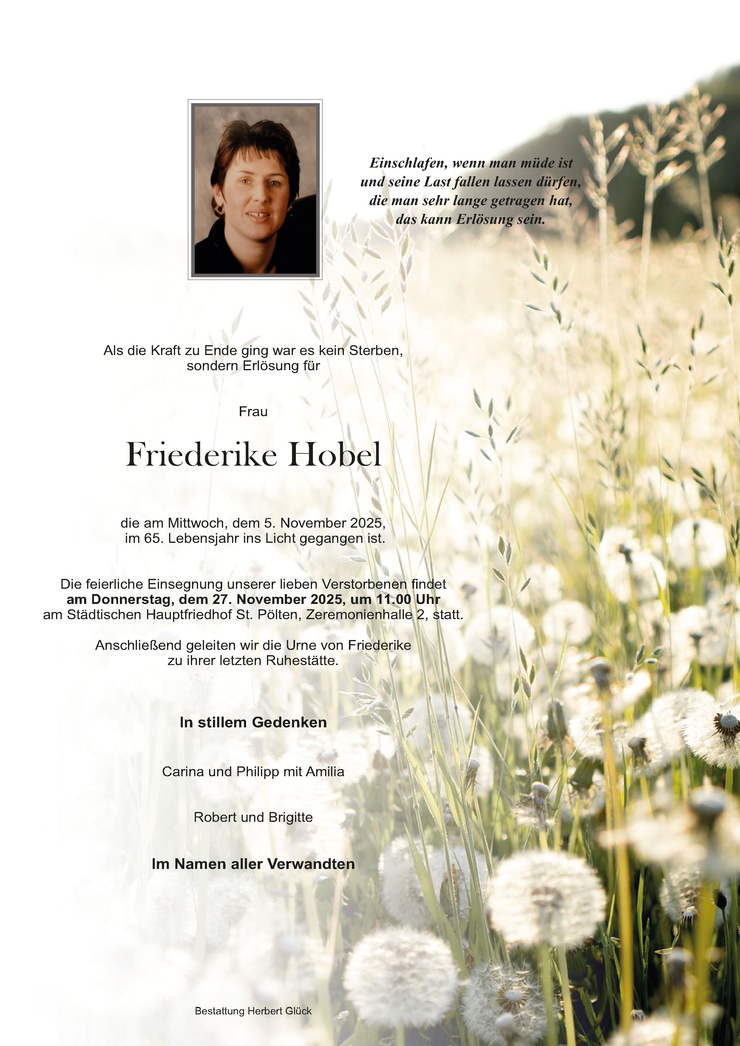 Sterbefall Friederike Hobel