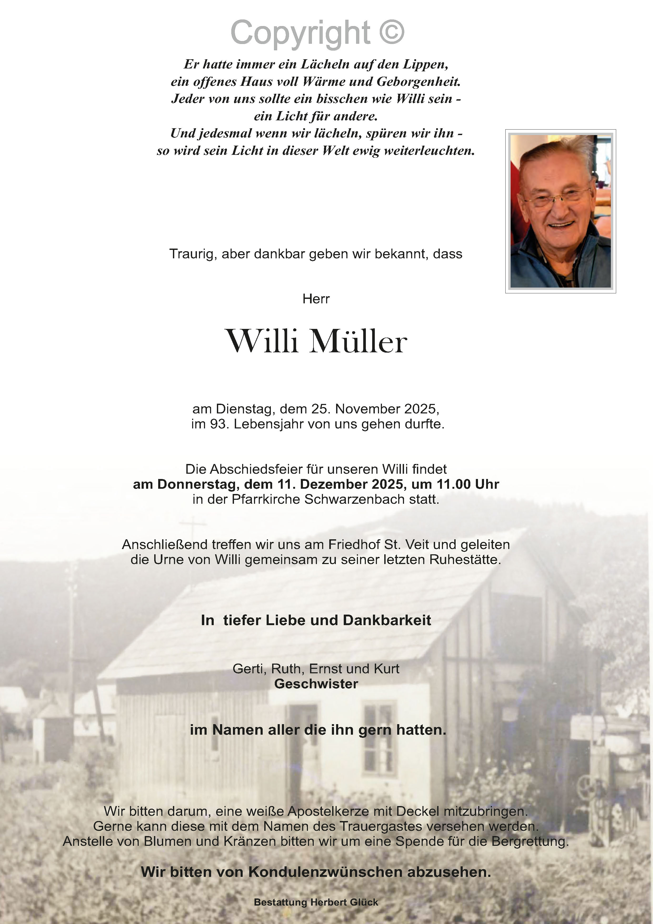 Sterbefall Willi Müller