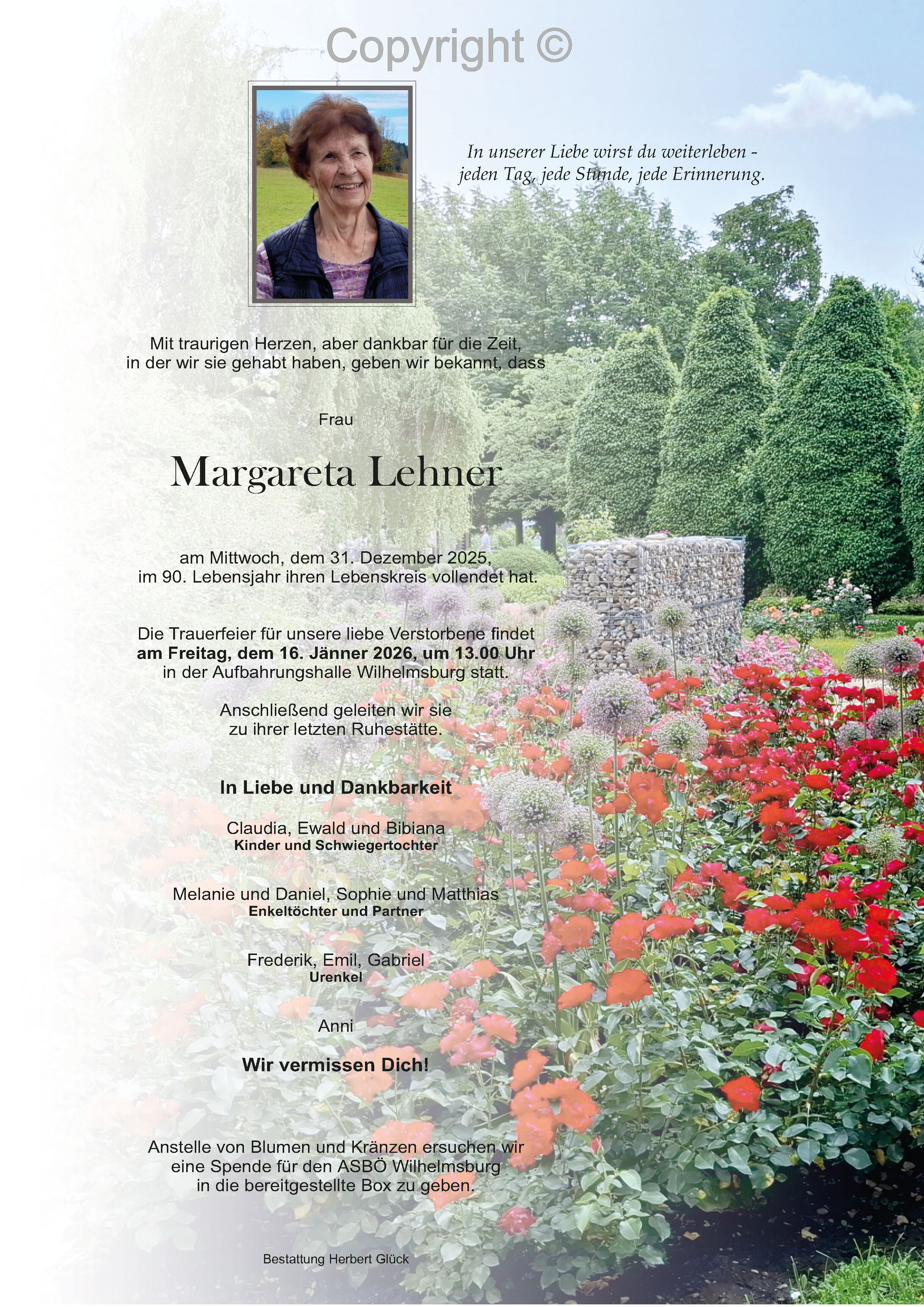 Sterbefall Margareta Lehner