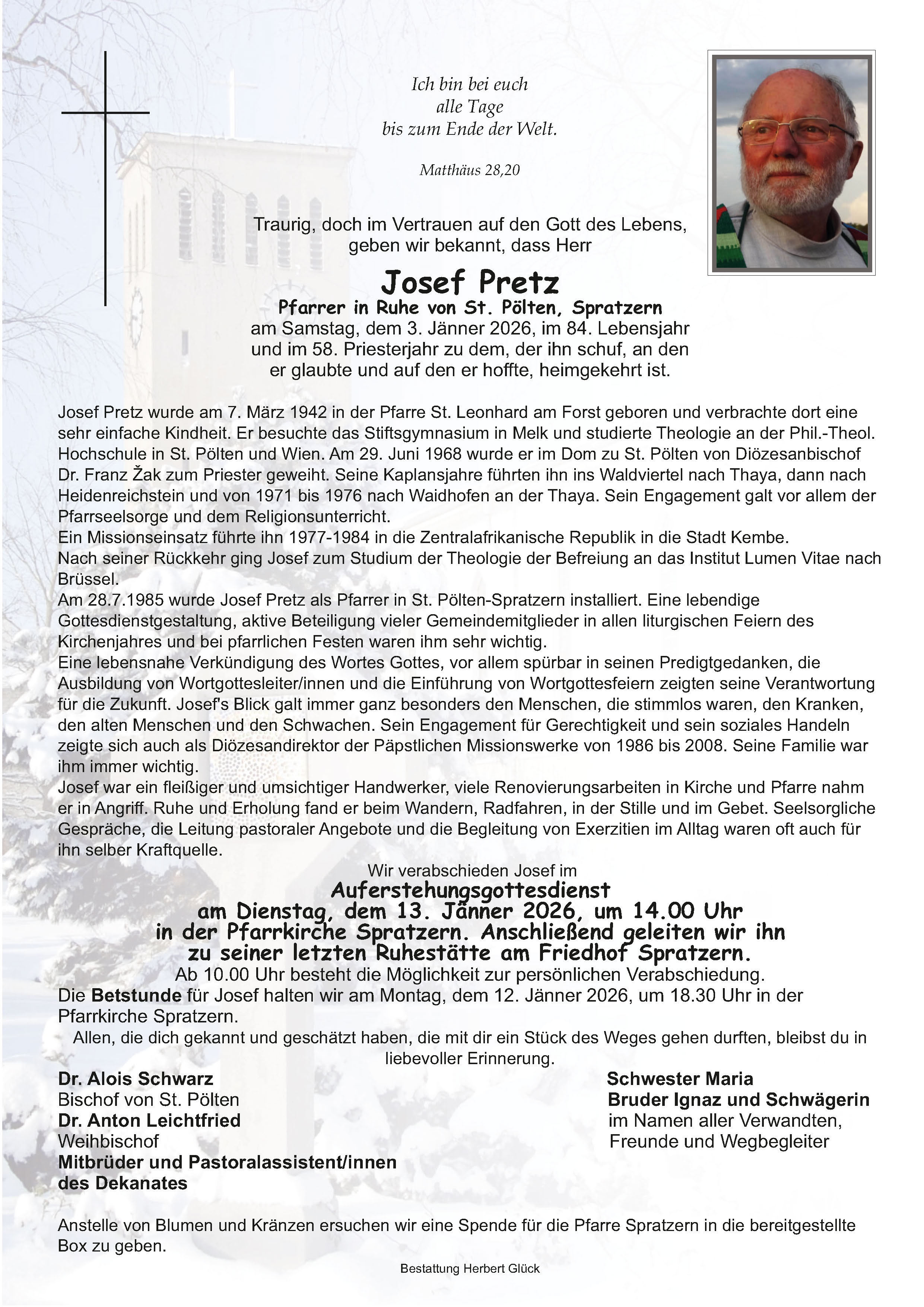 Sterbefall Josef Pretz