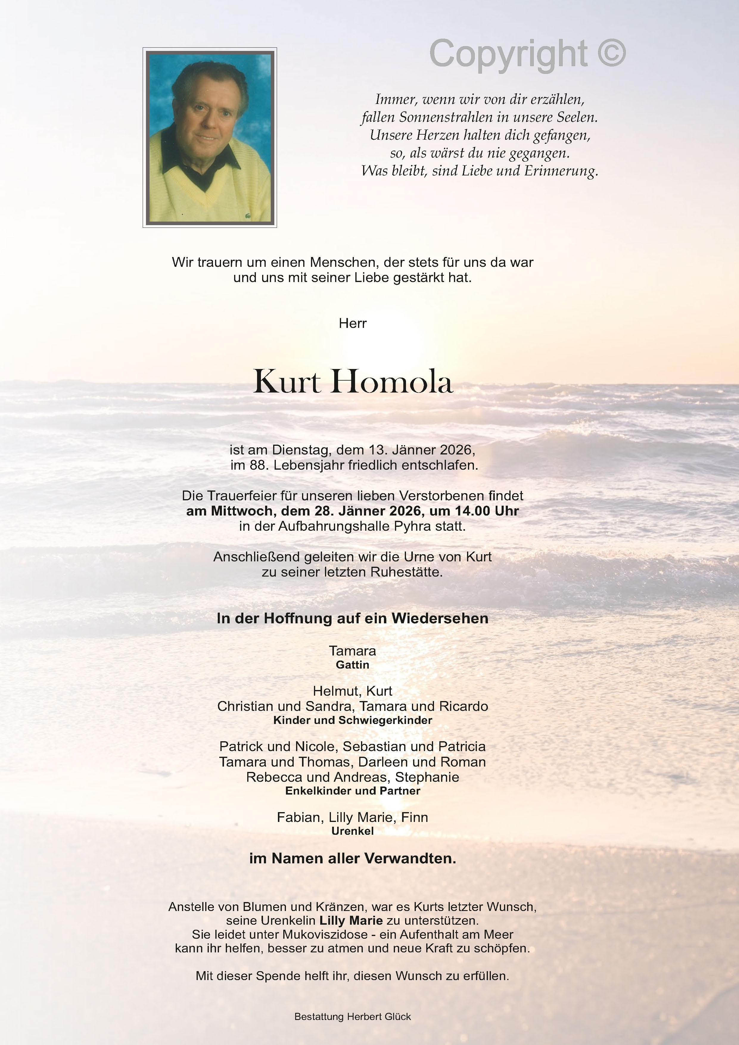 Sterbefall Kurt Homola