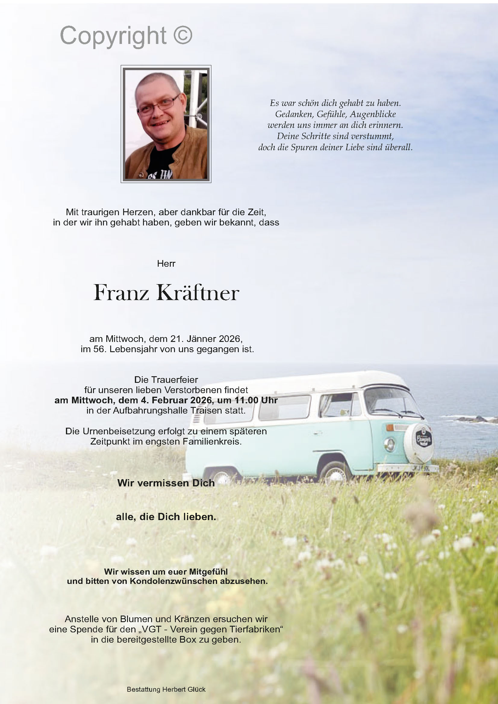 Sterbefall Franz Kräftner