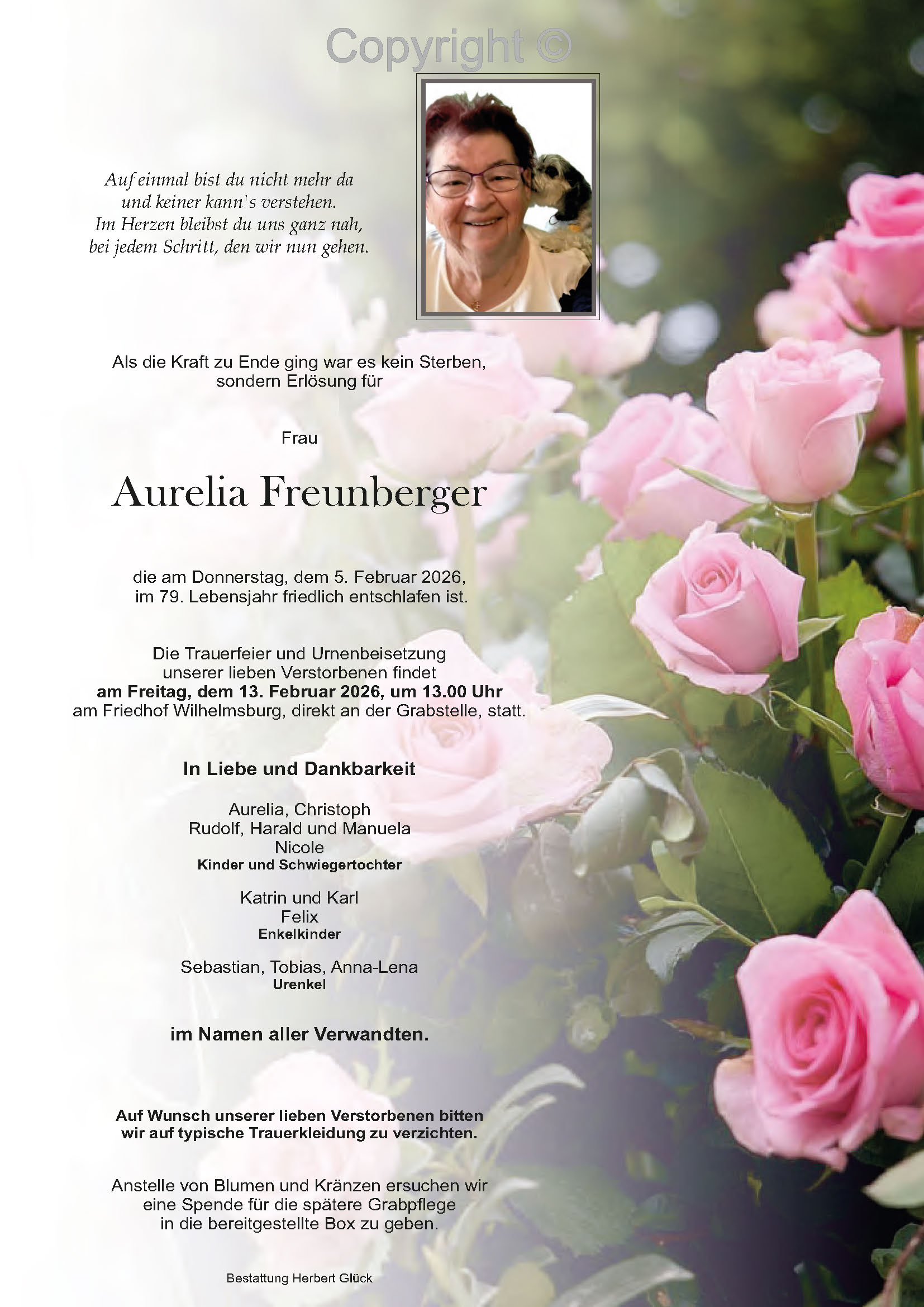 Sterbefall Aurelia Freunberger