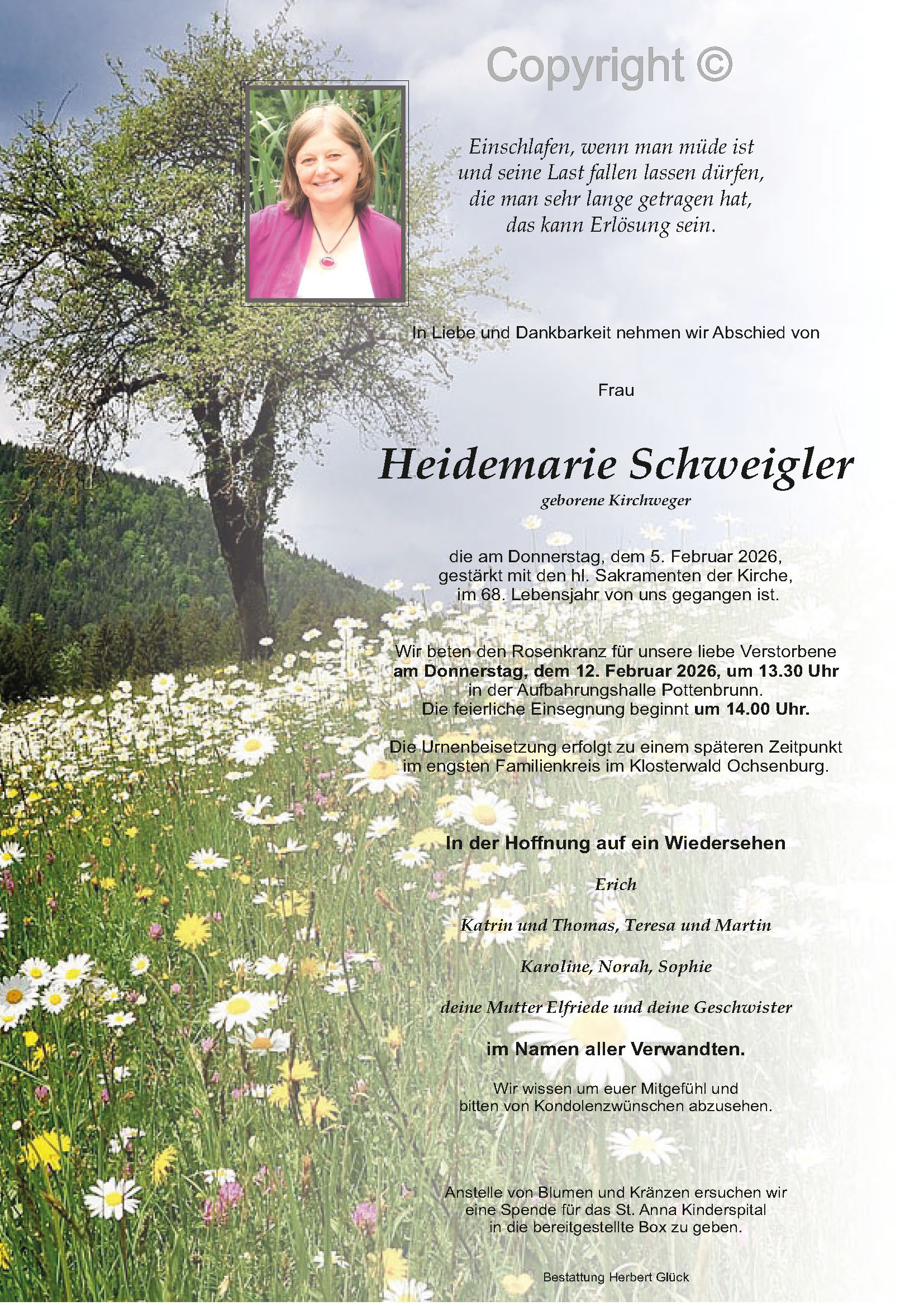 Sterbefall Heidemarie Schweigler