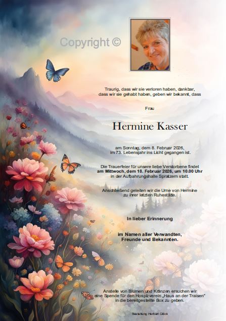 Sterbefall Hermine Kasser