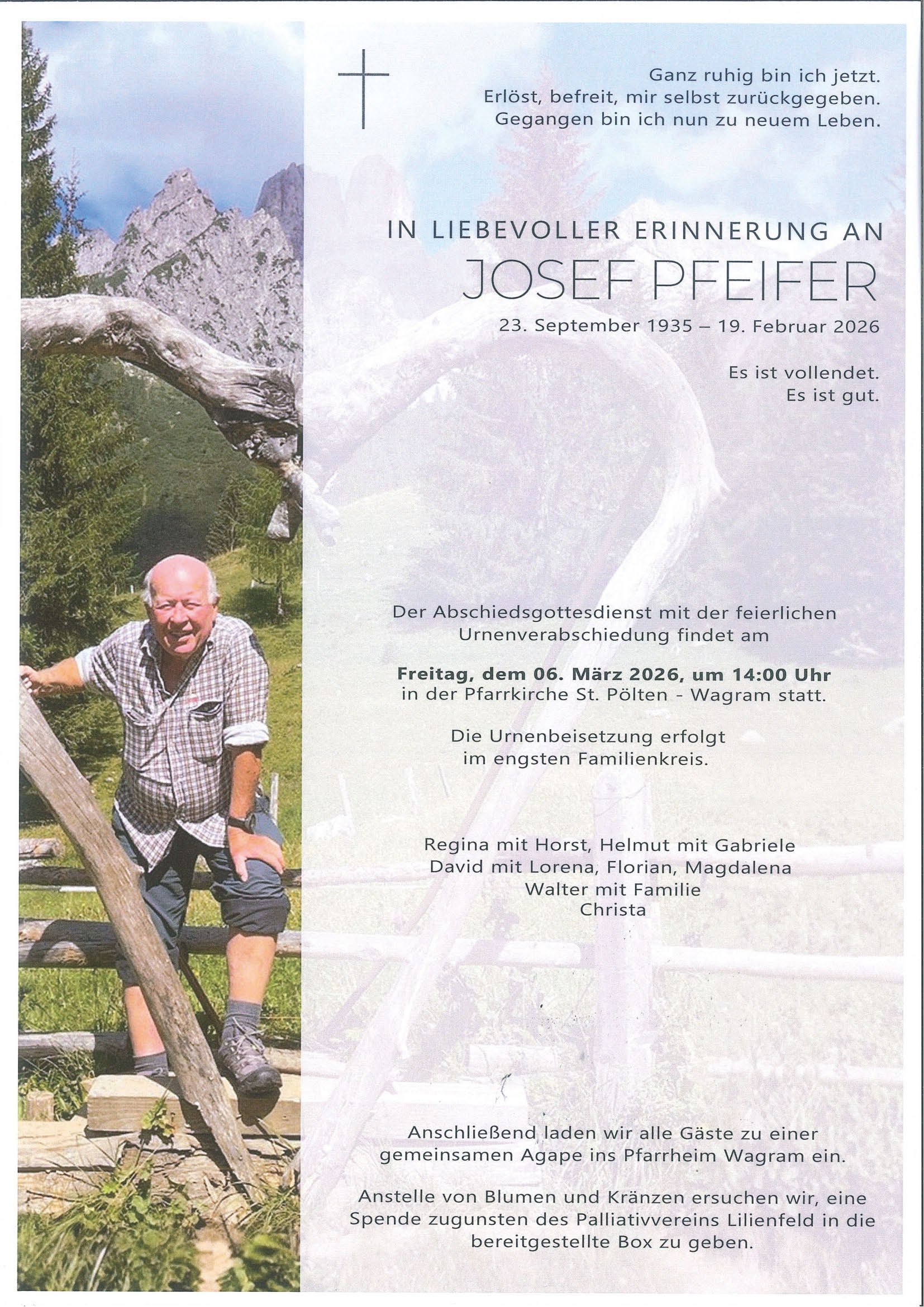 Sterbefall Josef Pfeifer