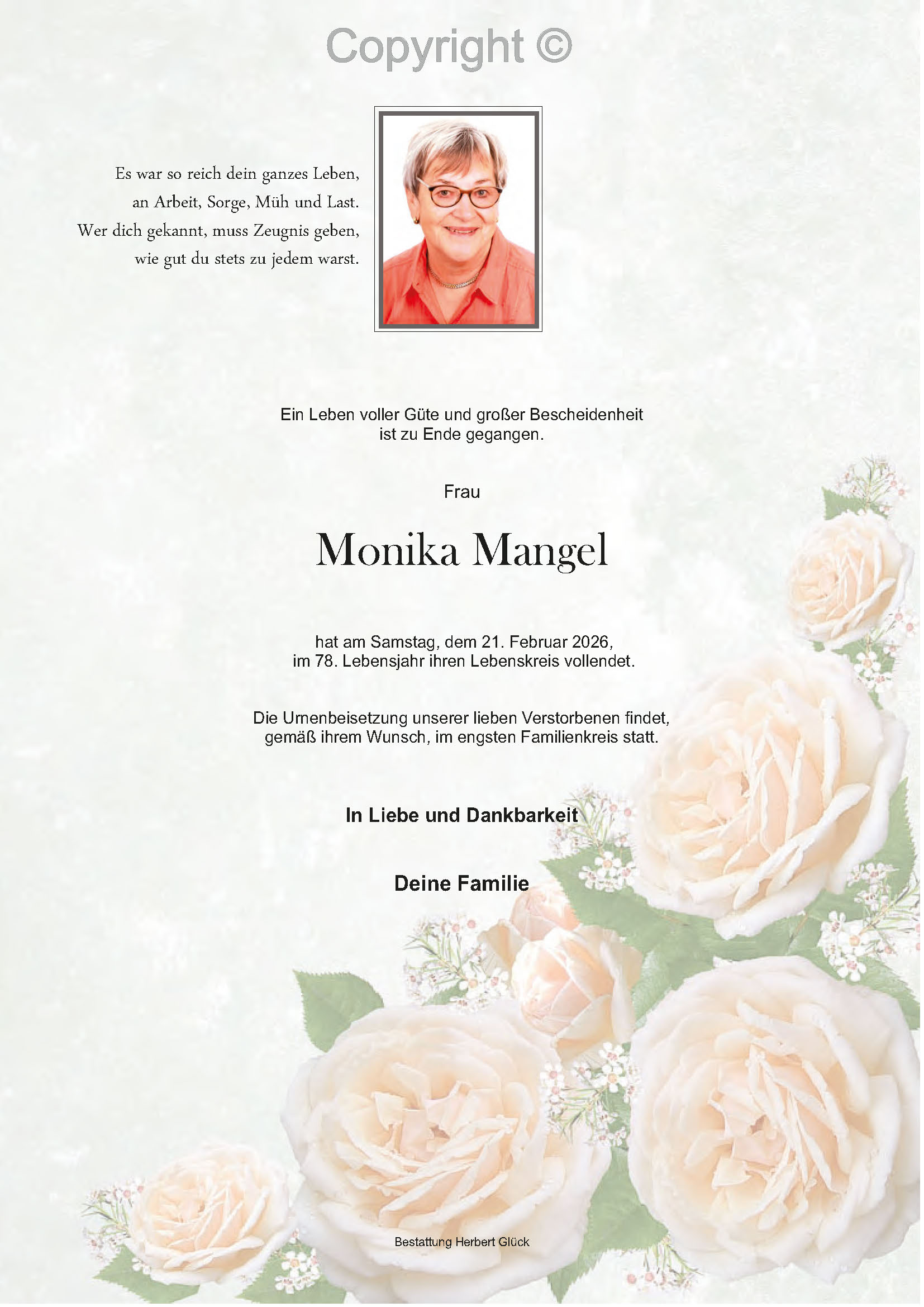 Sterbefall Monika Mangel