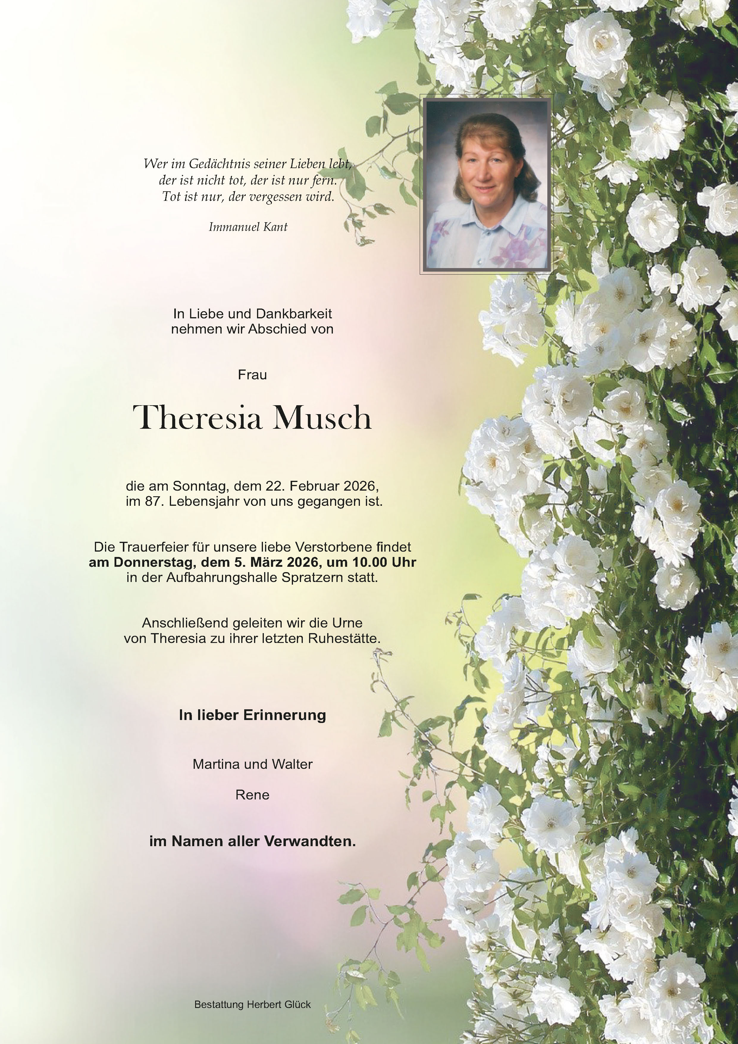 Sterbefall Theresia Musch