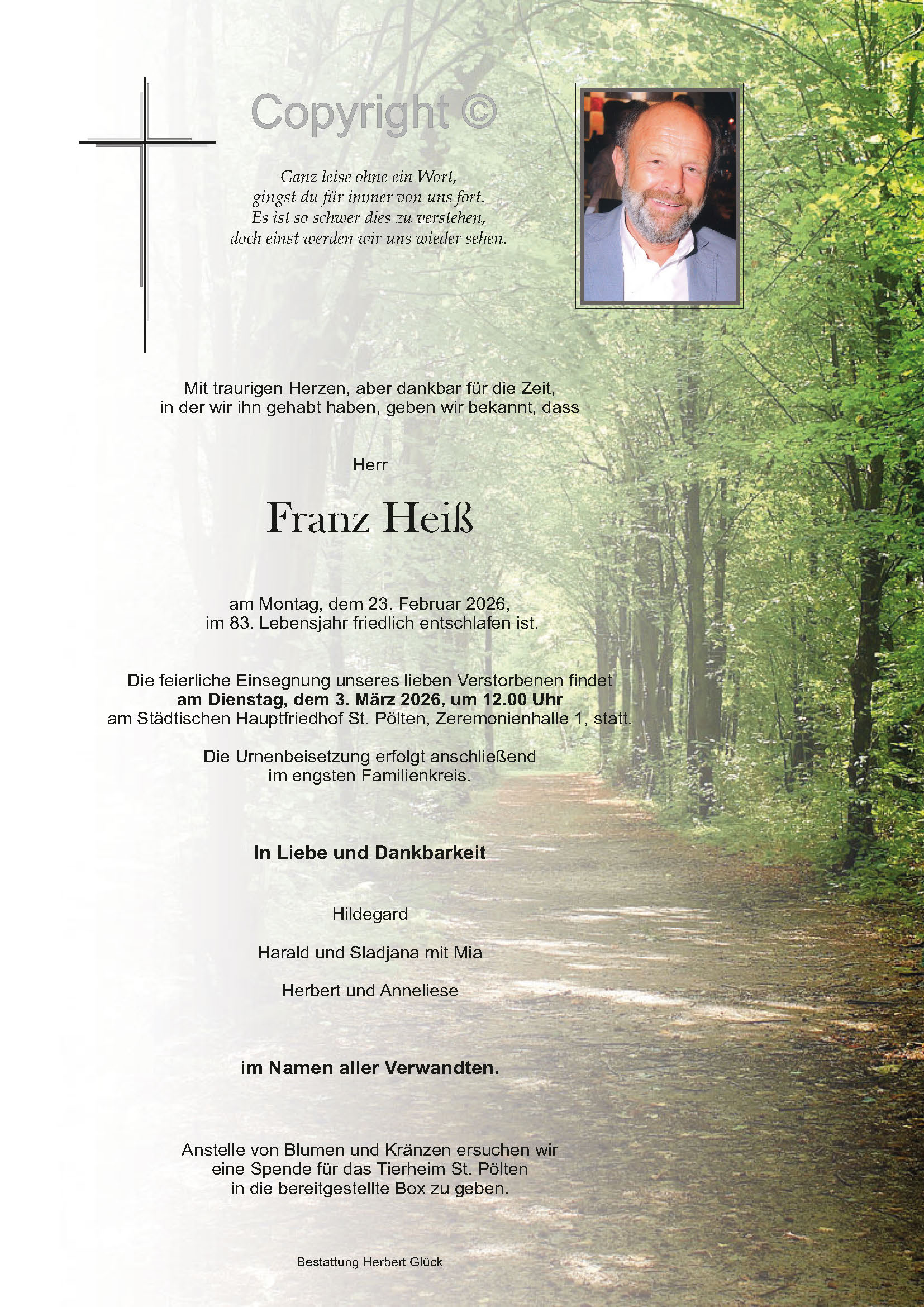 Sterbefall Franz Heiß