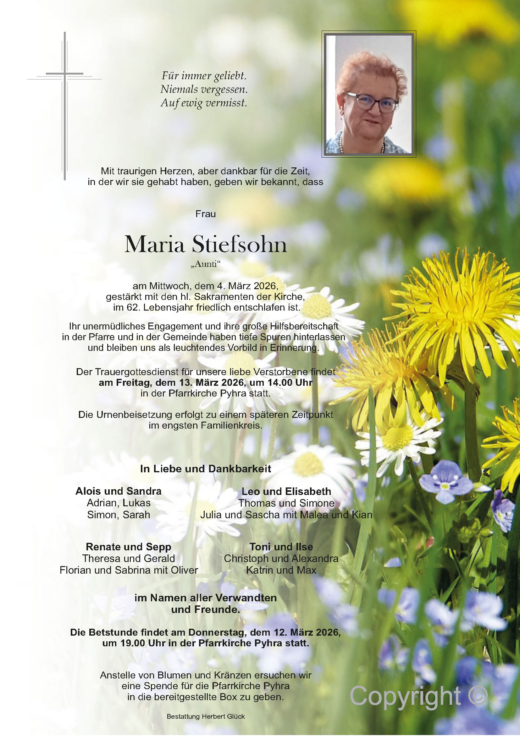 Sterbefall Maria Stiefsohn