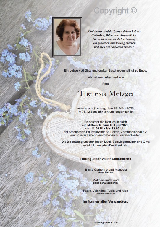 Sterbefall Theresia Metzger