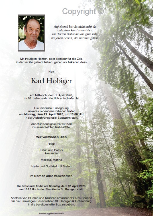 Sterbefall Karl Hobiger