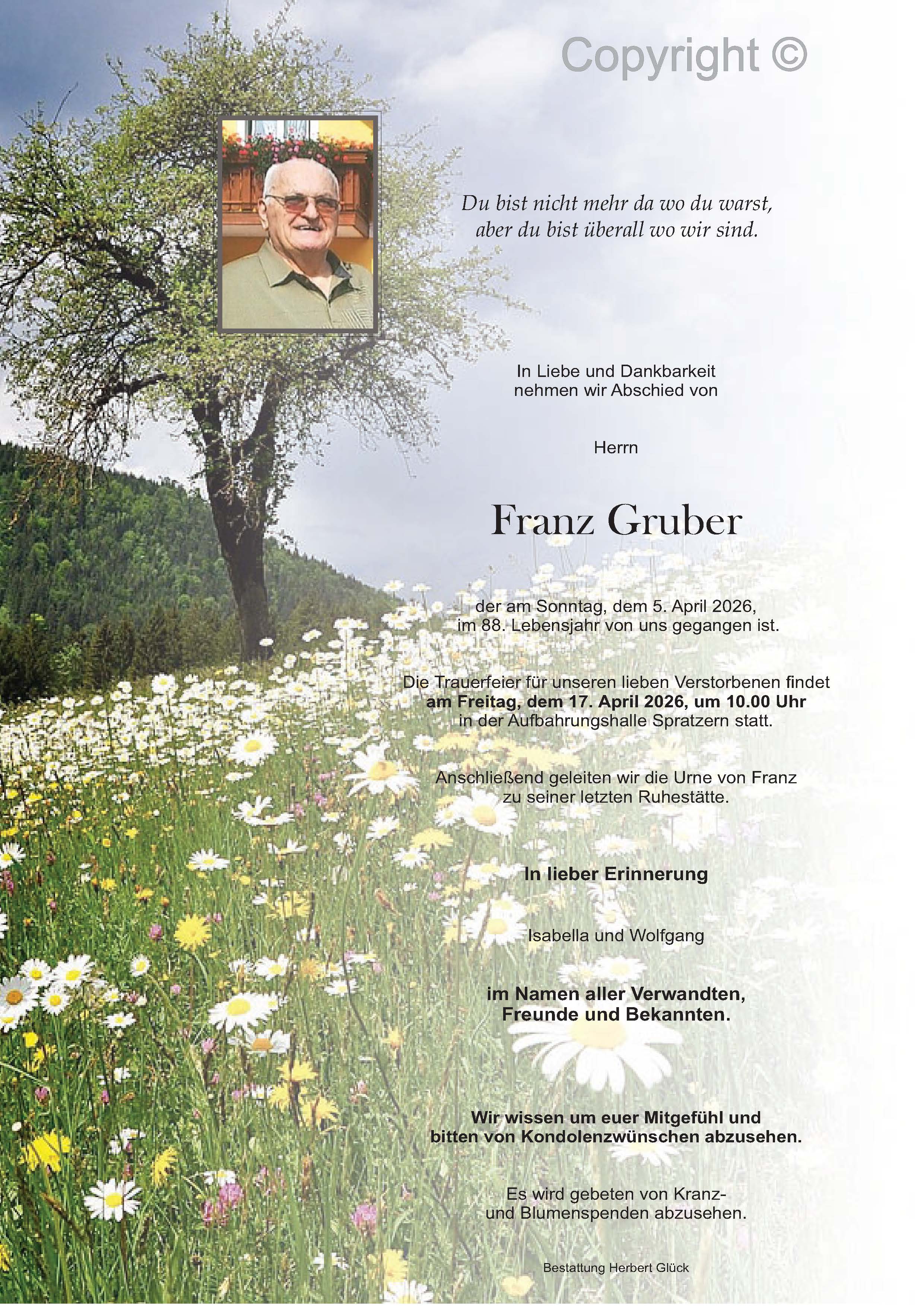 Sterbefall Franz Gruber