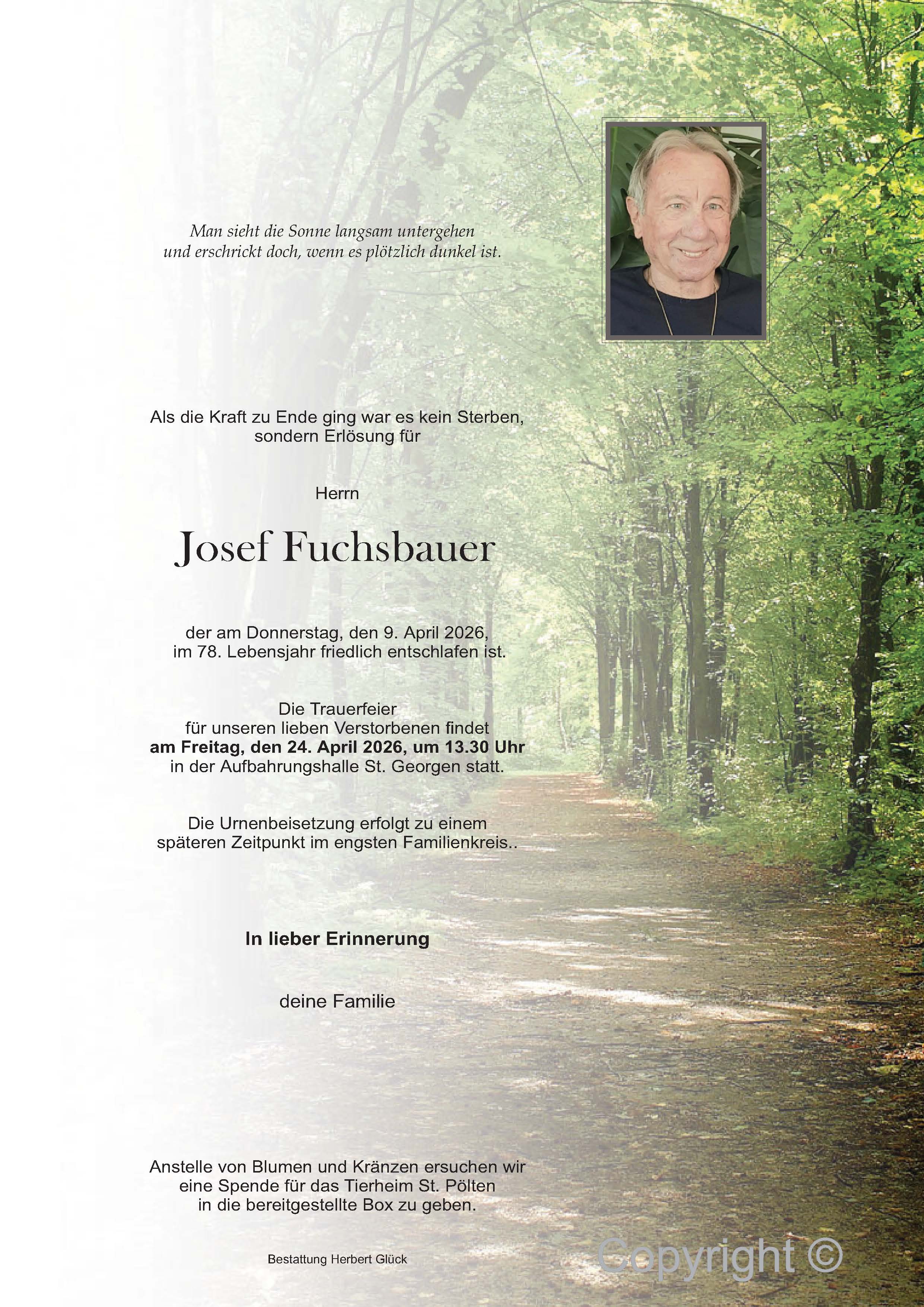 Sterbefall Josef Fuchsbauer