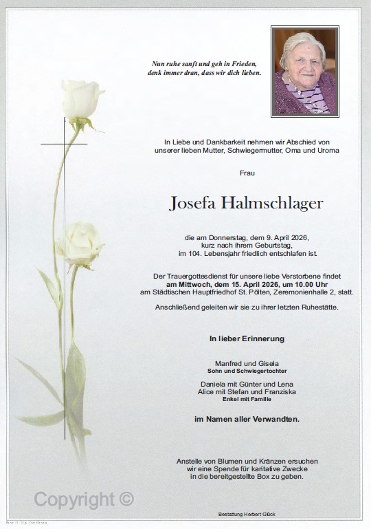 Sterbefall Josefa Halmschlager