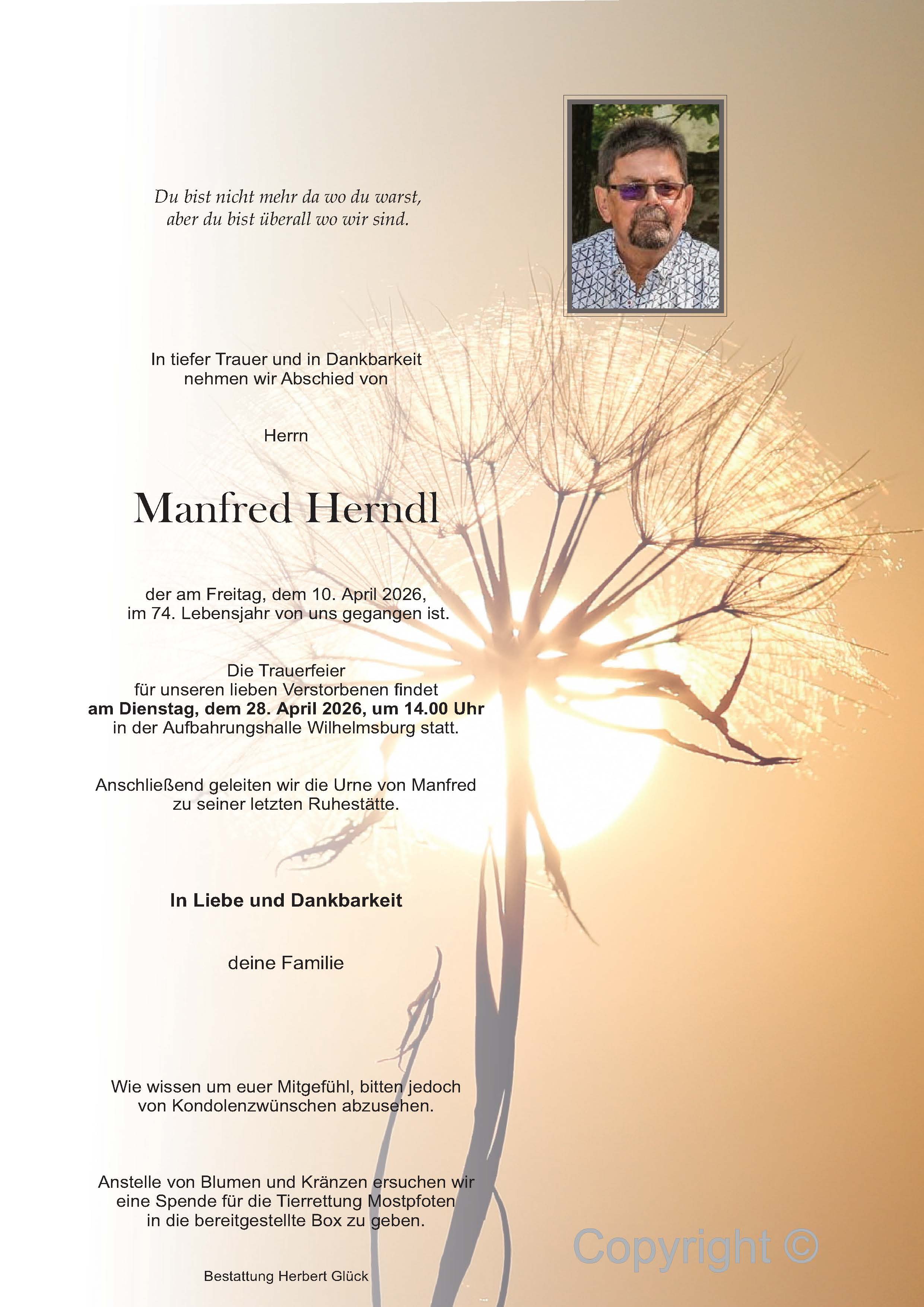 Sterbefall Manfred Herndl