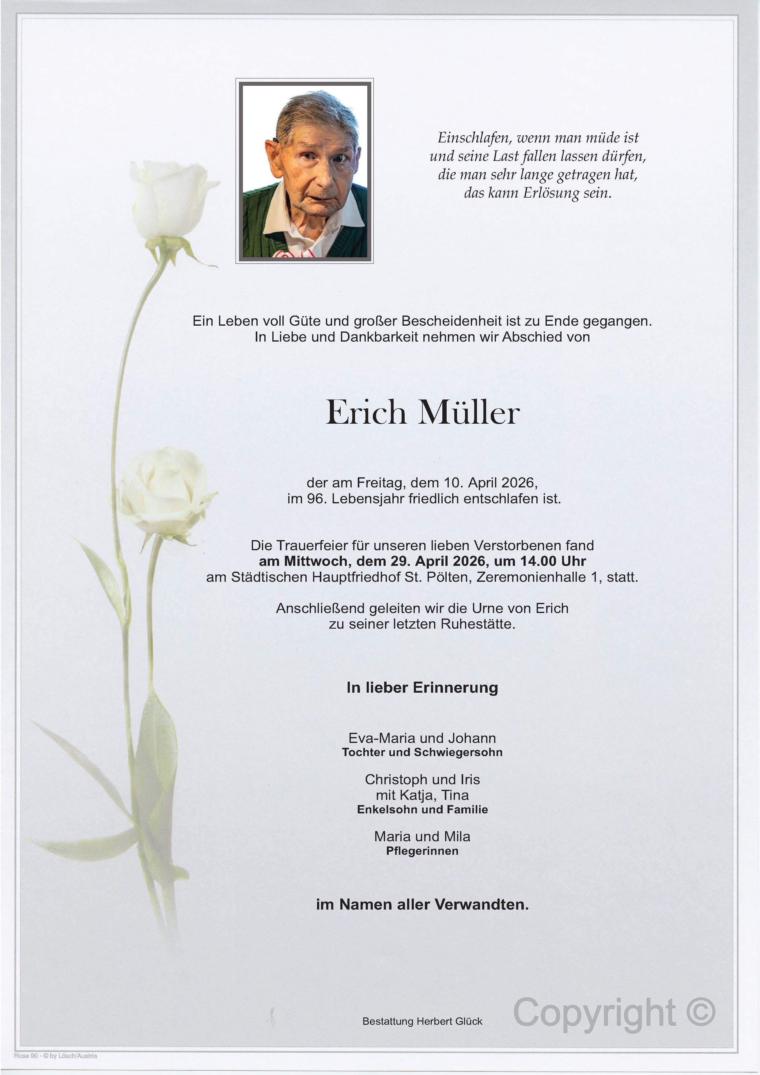 Sterbefall Erich Müller