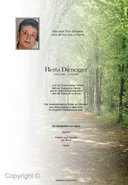 Sterbefall Herta Dirnegger
