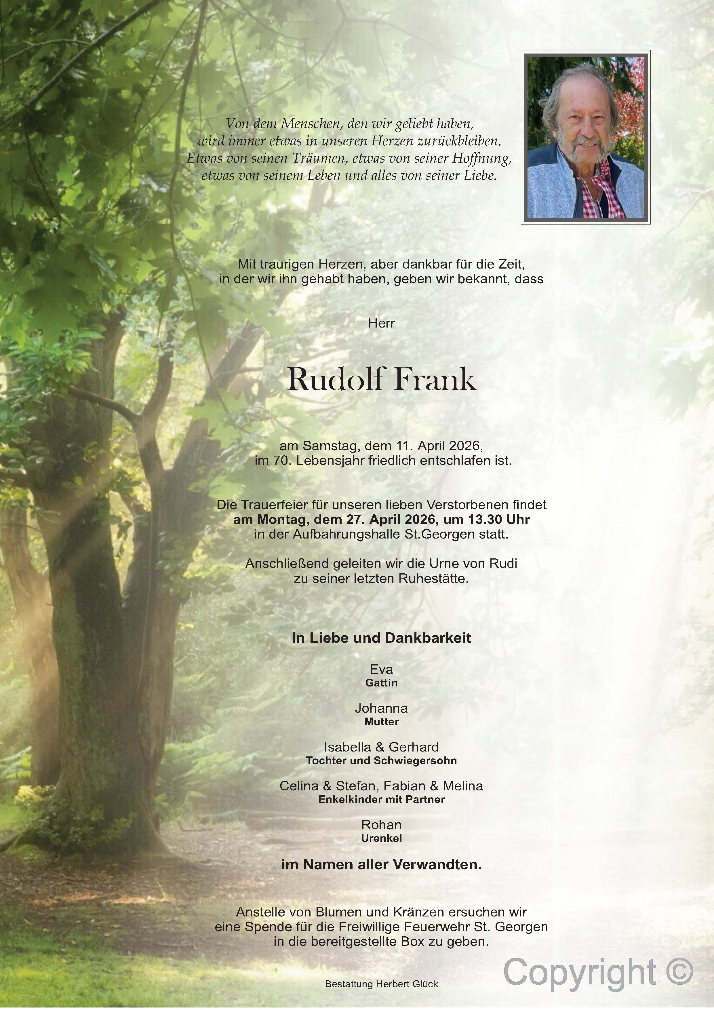 Sterbefall Rudolf Frank