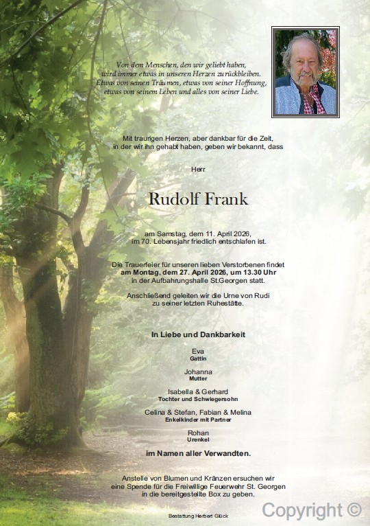 Sterbefall Rudolf Frank