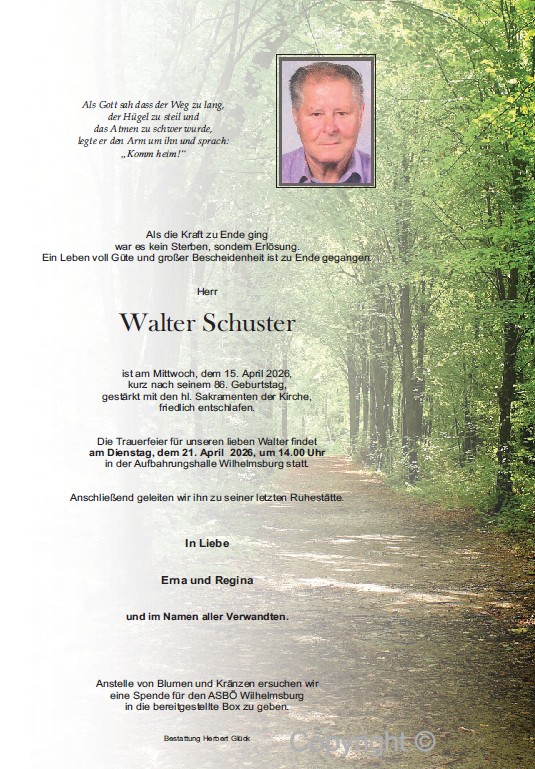 Sterbefall Walter Schuster