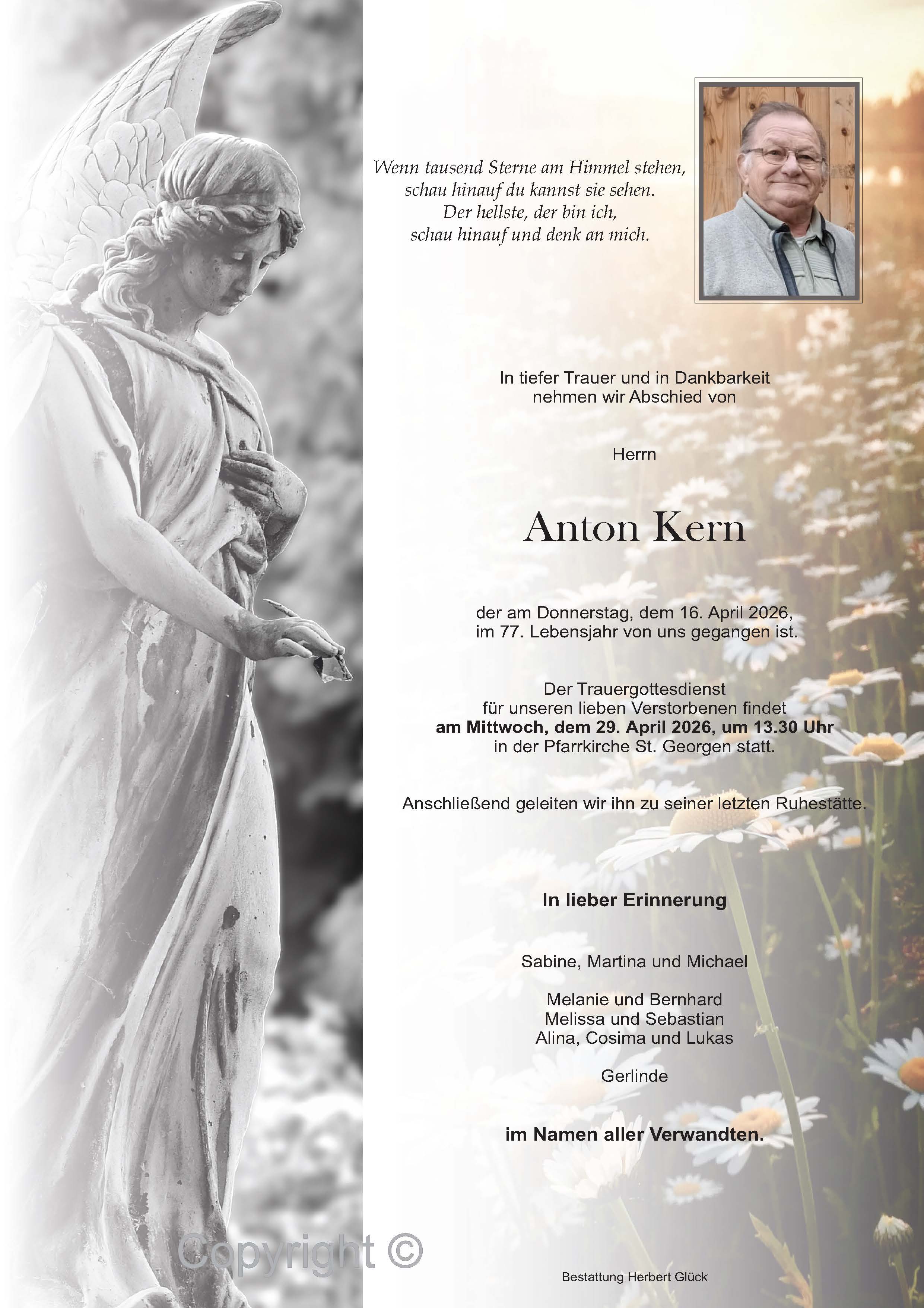 Sterbefall Anton Kern