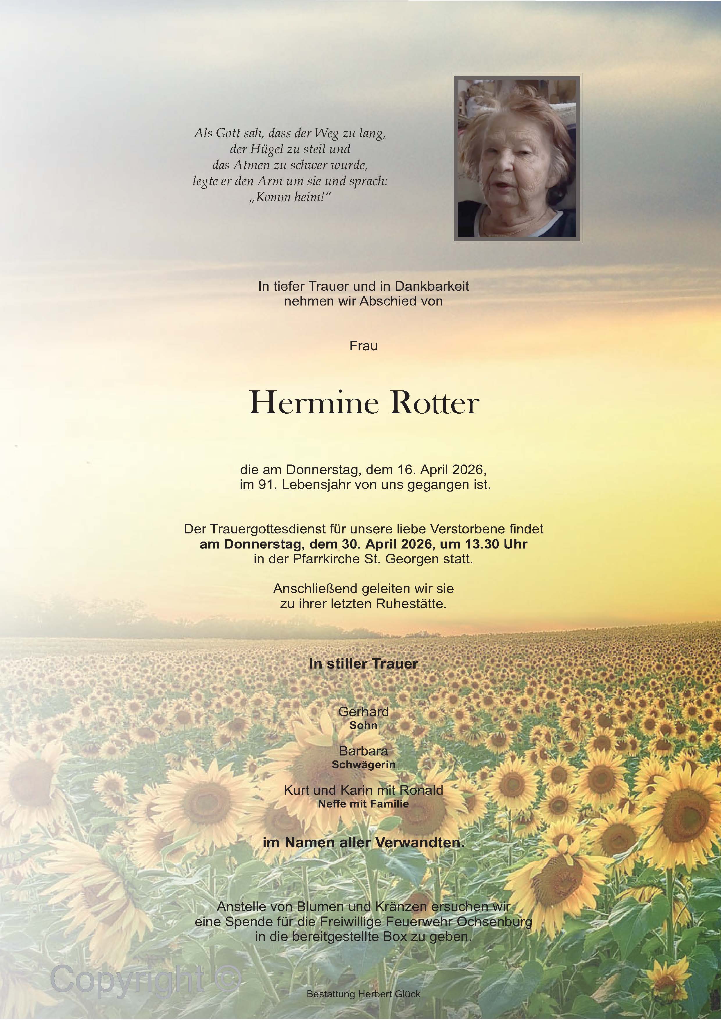 Sterbefall Hermine Rotter