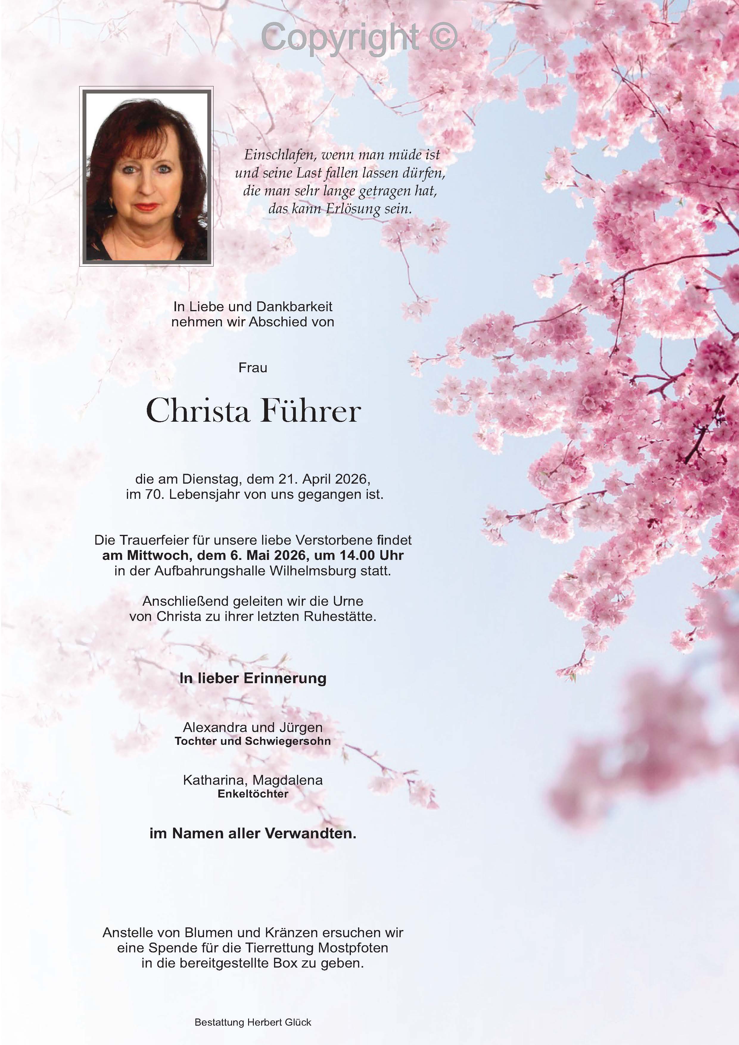 Sterbefall Christa Führer