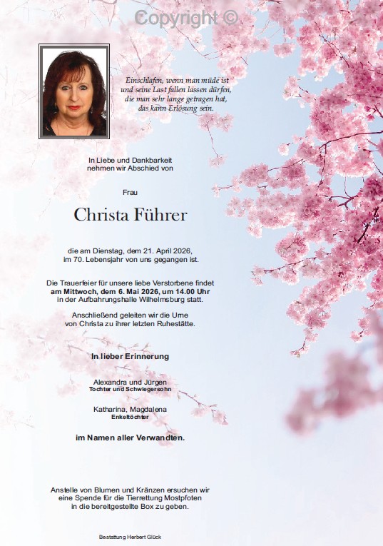 Sterbefall Christa Führer