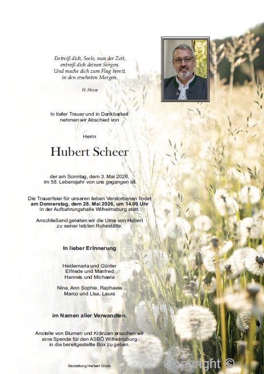 Sterbefall Hubert Scheer