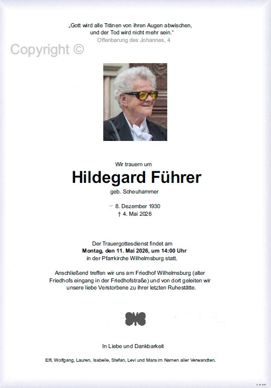 Sterbefall Hildegard Führer