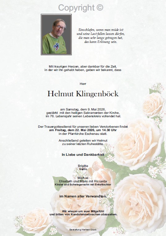Sterbefall Helmut Klingenböck
