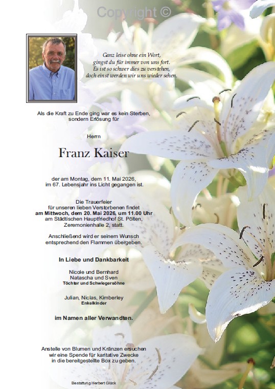 Sterbefall Franz Kaiser