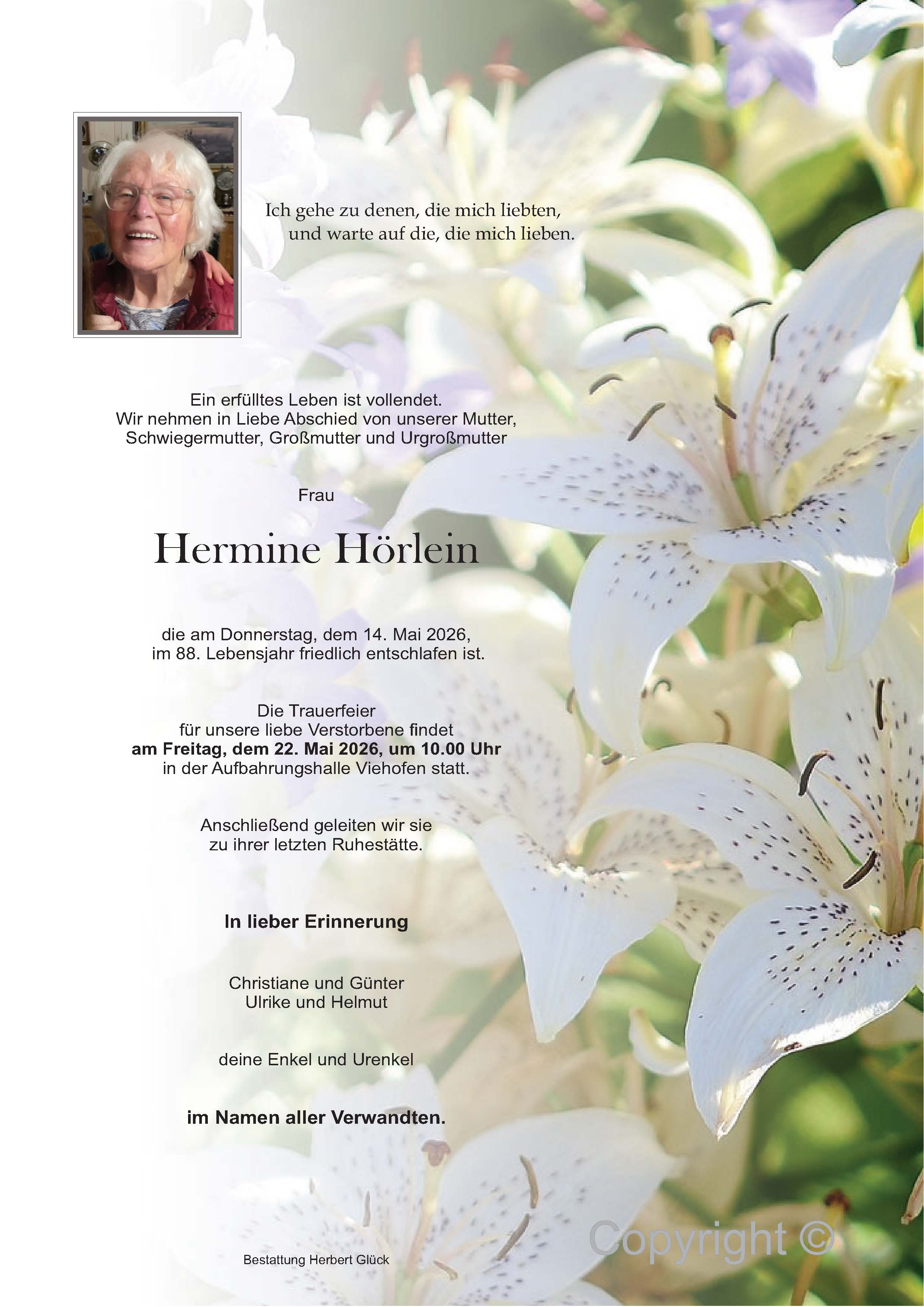 Sterbefall Hermine Hörlein
