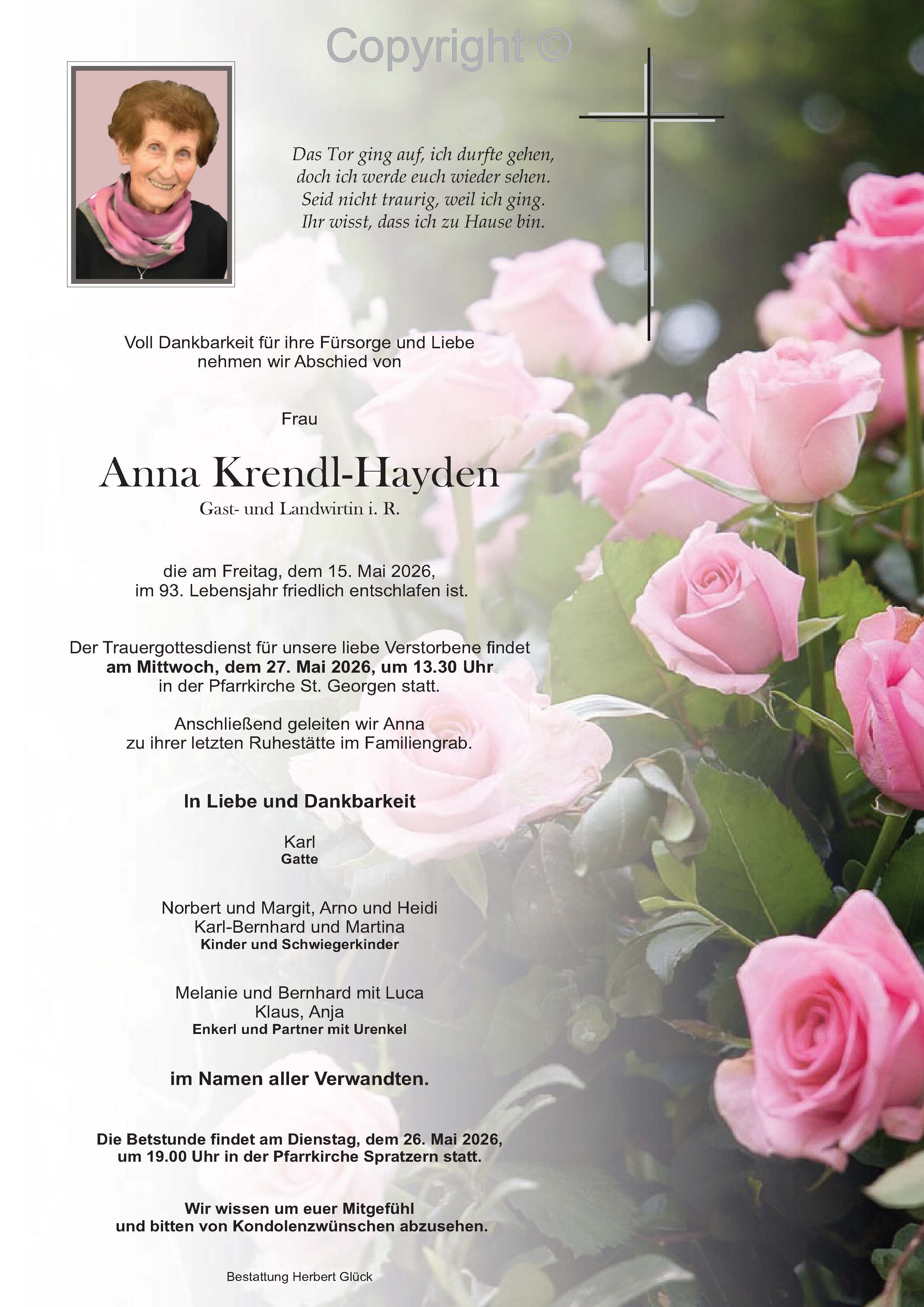 Sterbefall Anna Krendl-Hayden
