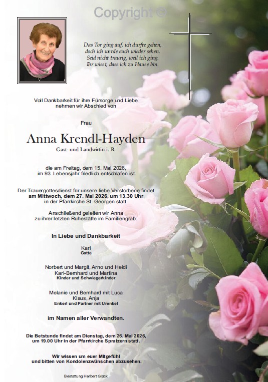 Sterbefall Anna Krendl-Hayden