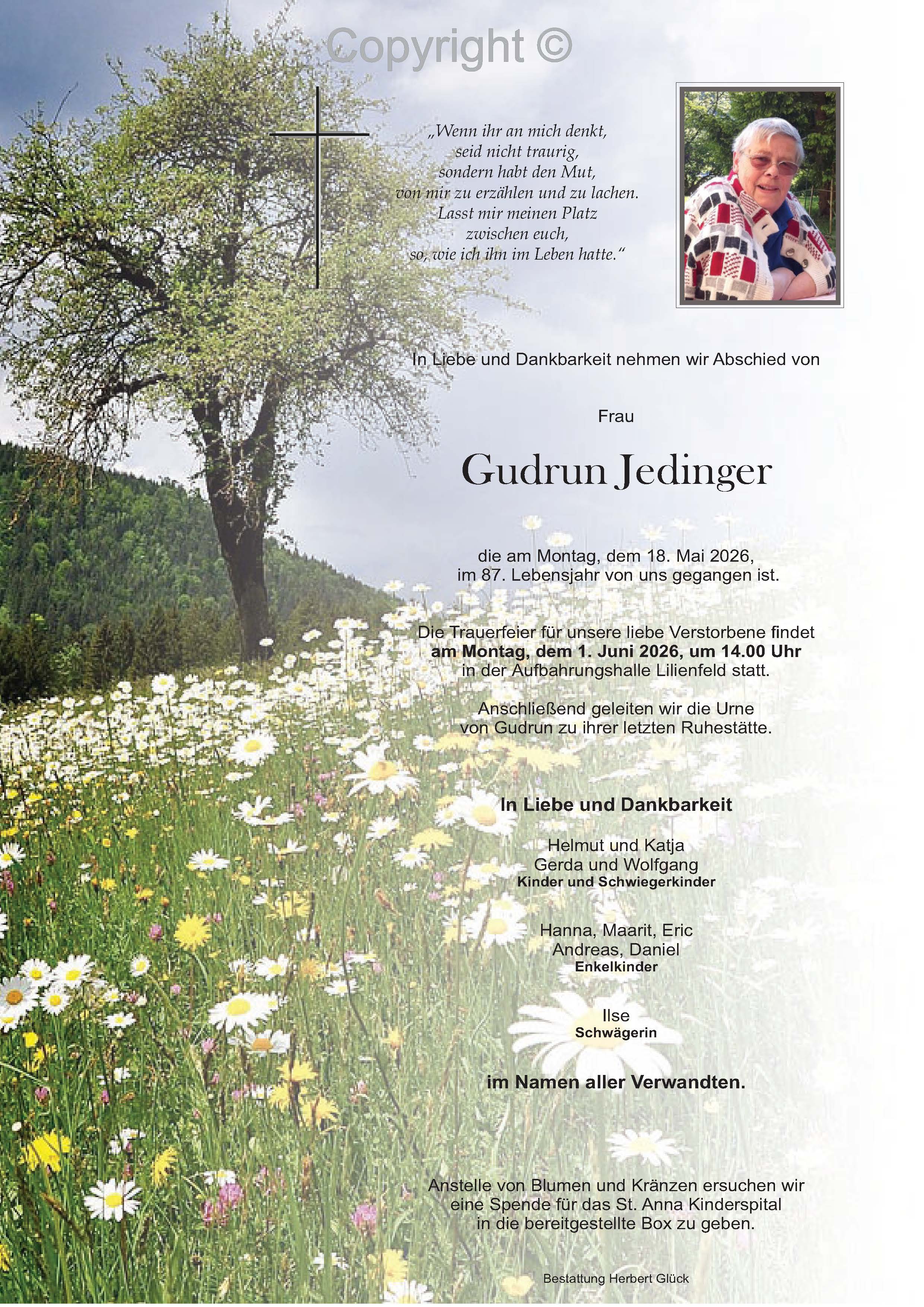 Sterbefall Gudrun Jedinger